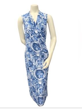 Tommy Bahama Blue & White Sleeveless Wrap-Style Maxi Dress